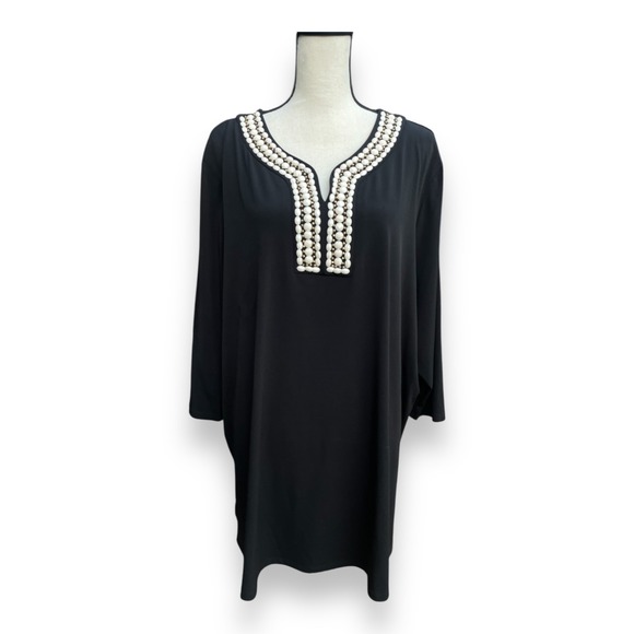 Peter Nygard Tops - Peter Nygard Tunic Women's Size 2X Black Long Sleeve V-Neck Beaded
